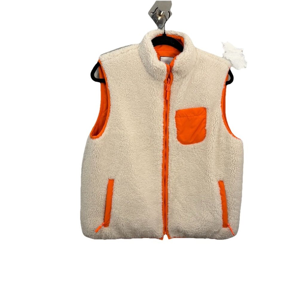MOTF Sherpa Cream And Orange Vest Women Small With Pockets